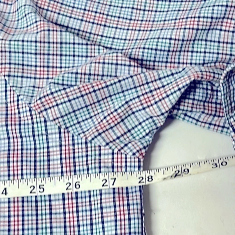 Men's BIG FIT Dress Shirt Stretch plaid (Big) 18 34/35  ‎ Red white blue